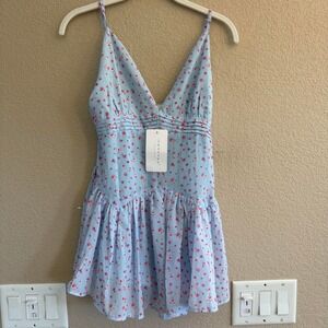 American Threads Light Blue Pink Ditsy Floral V-Neck Skort Romper Small NWT